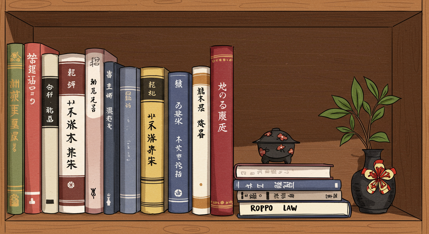 六法全書と基本的な法律書のイラスト