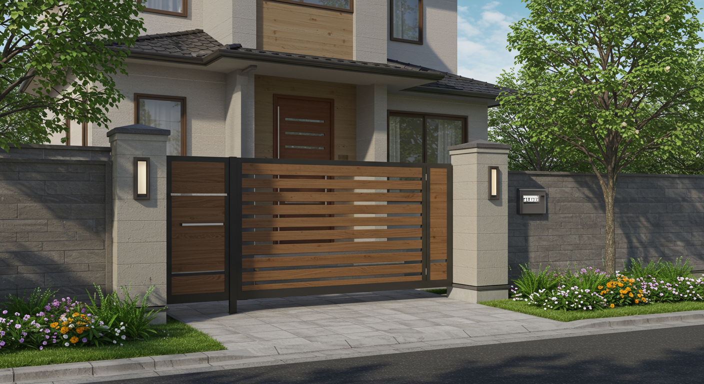 モダンな新築住宅の門扉と門柱