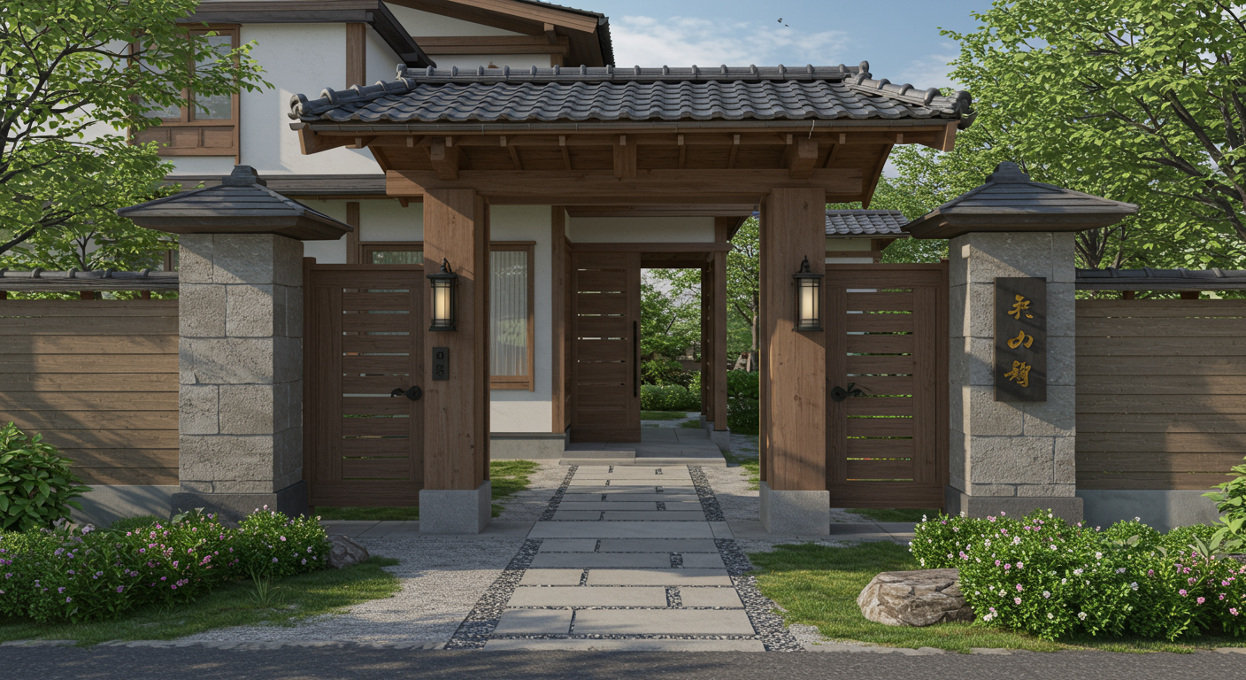 門扉と門柱・アプローチの調和