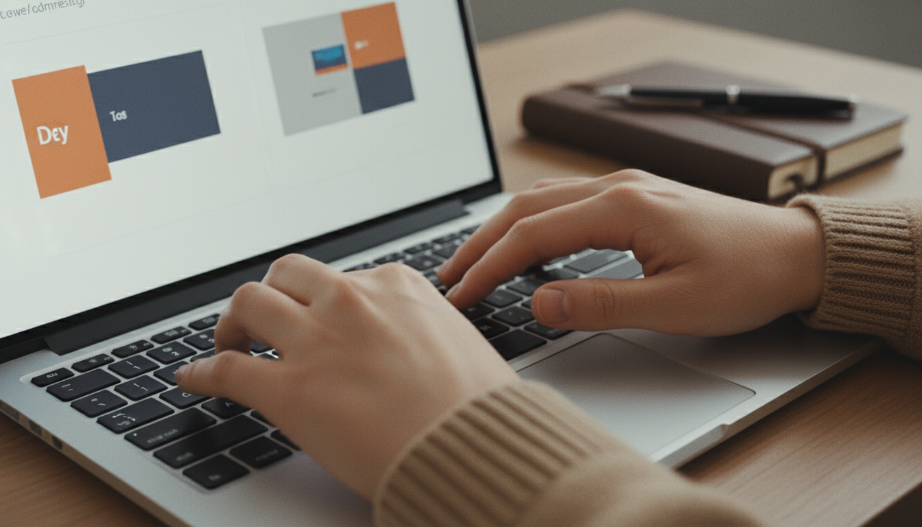 オフィスでプレゼン資料を作成する様子