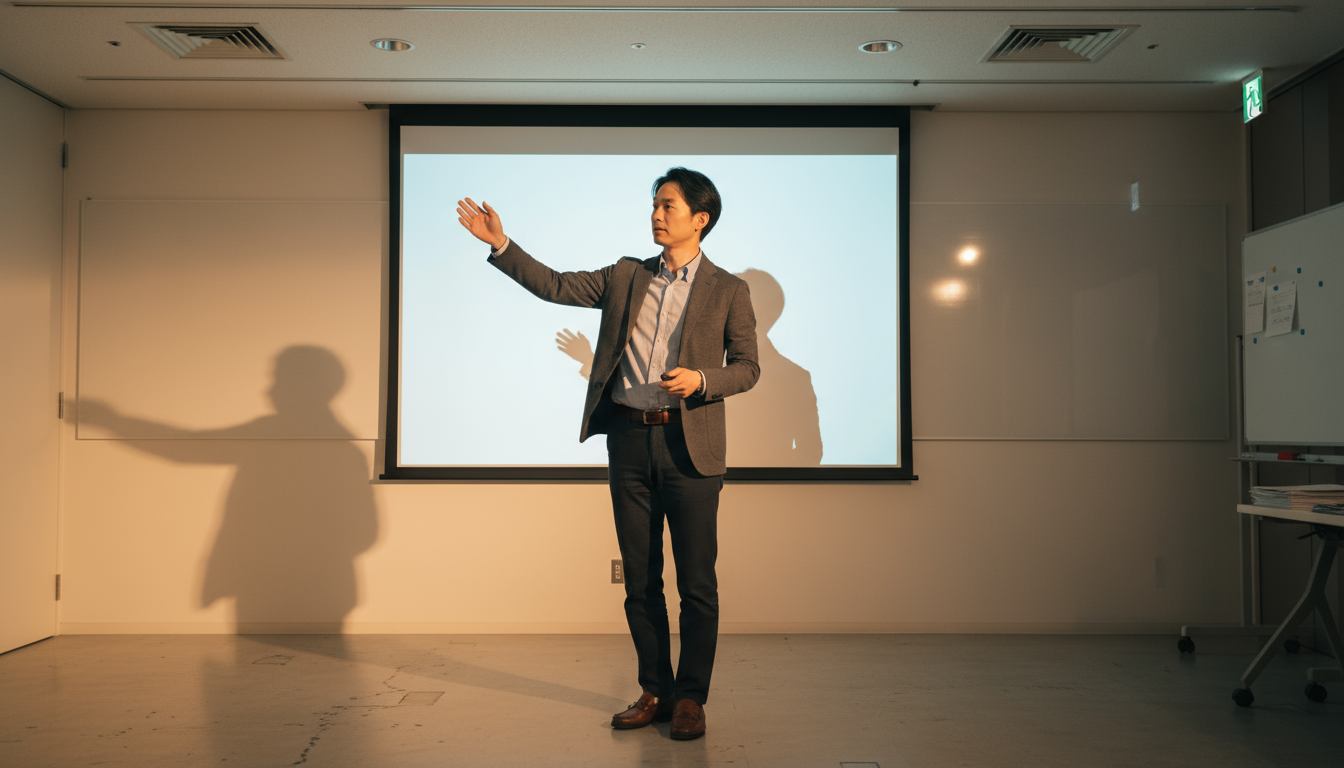 プレゼンテーション発表の準備をする様子