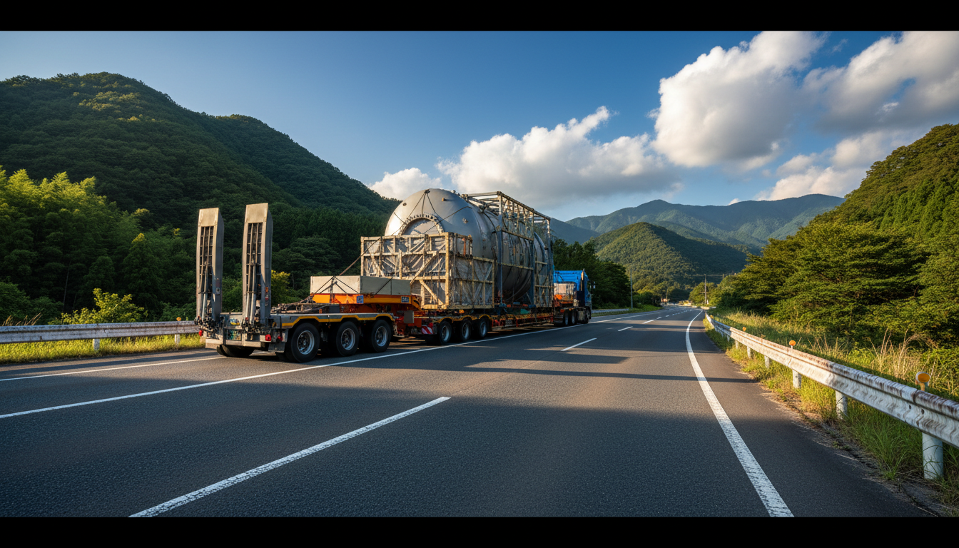 特殊車両通行許可の基本概念を示す大型トラックと道路の実写イメージ