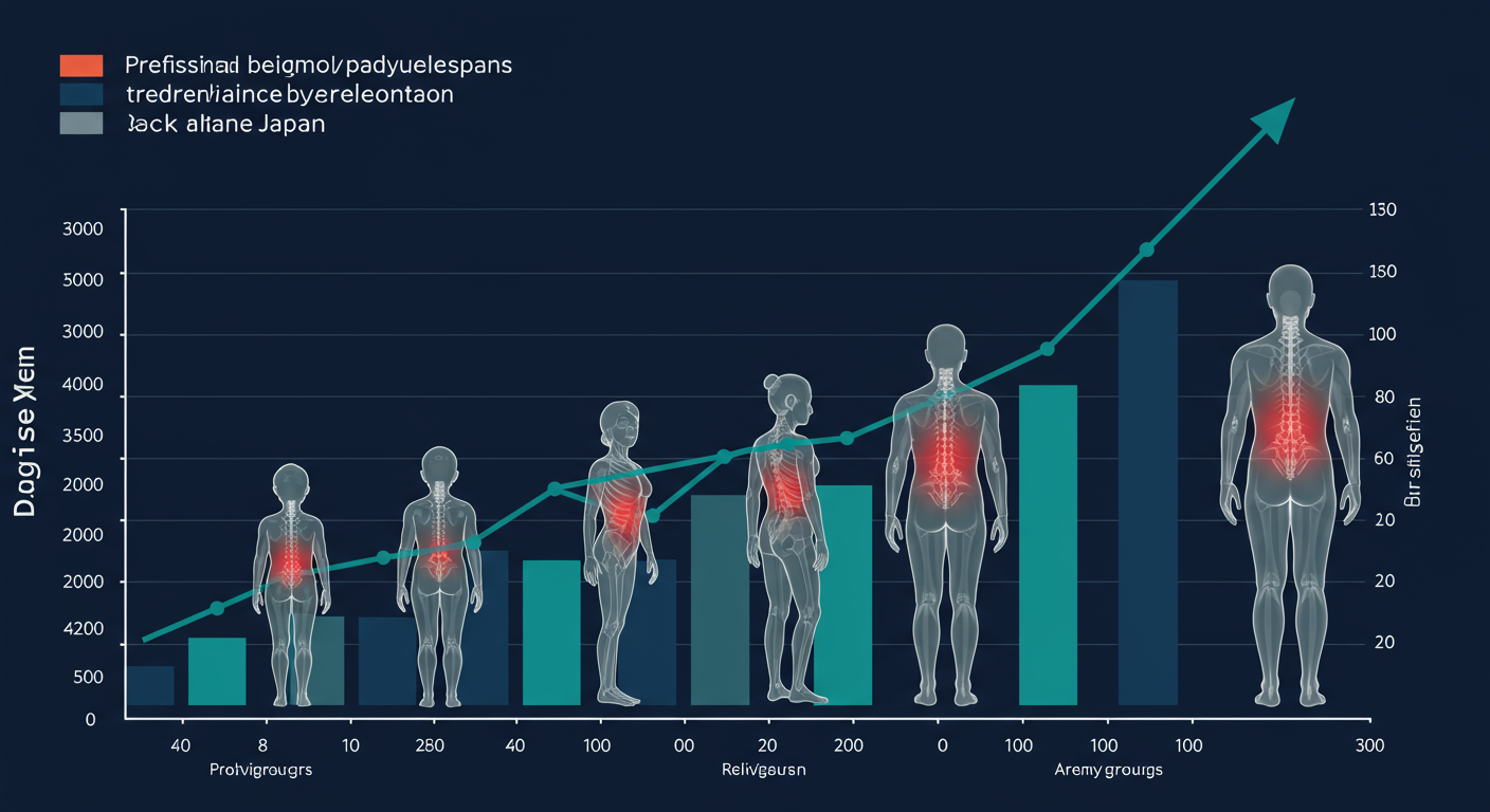 年齢別腰痛有病率のグラフ