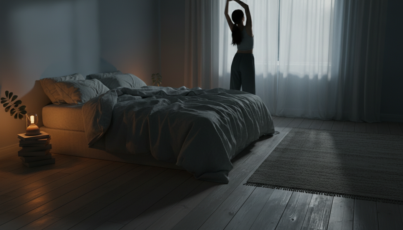 夜の運動と睡眠の質改善を示すイメージ