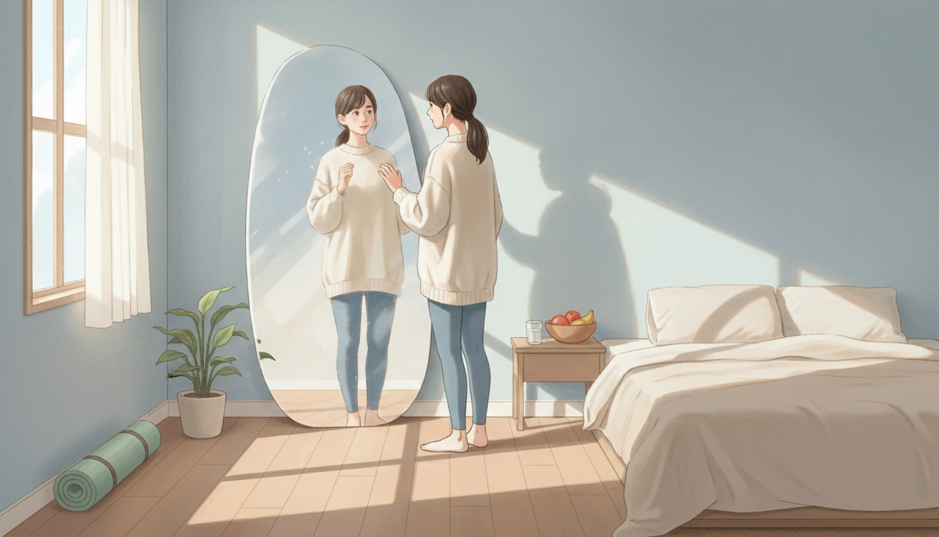 女性の体型悩みを抱える女性のイラスト