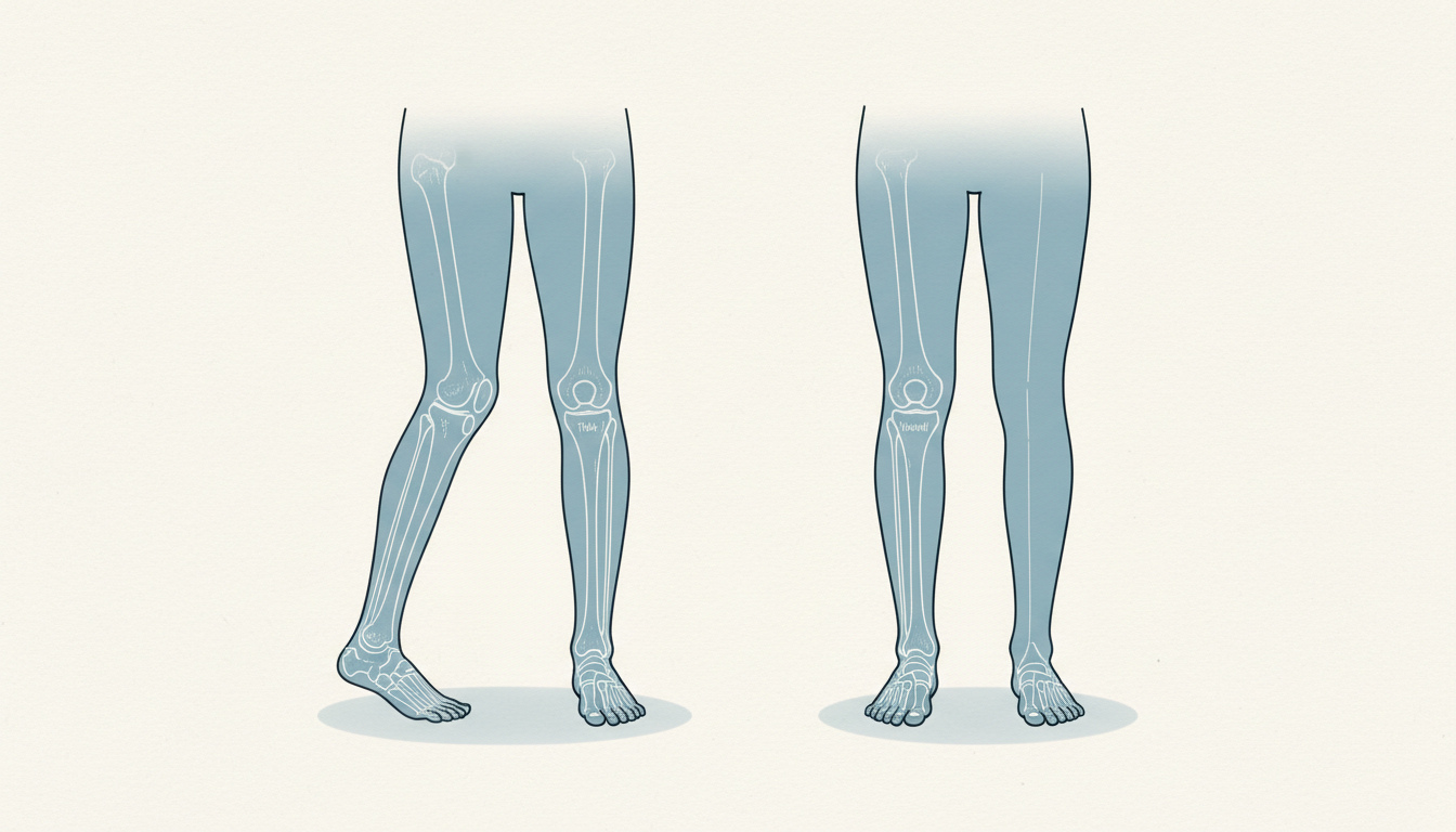 O脚の姿勢と正常な脚の比較イメージ