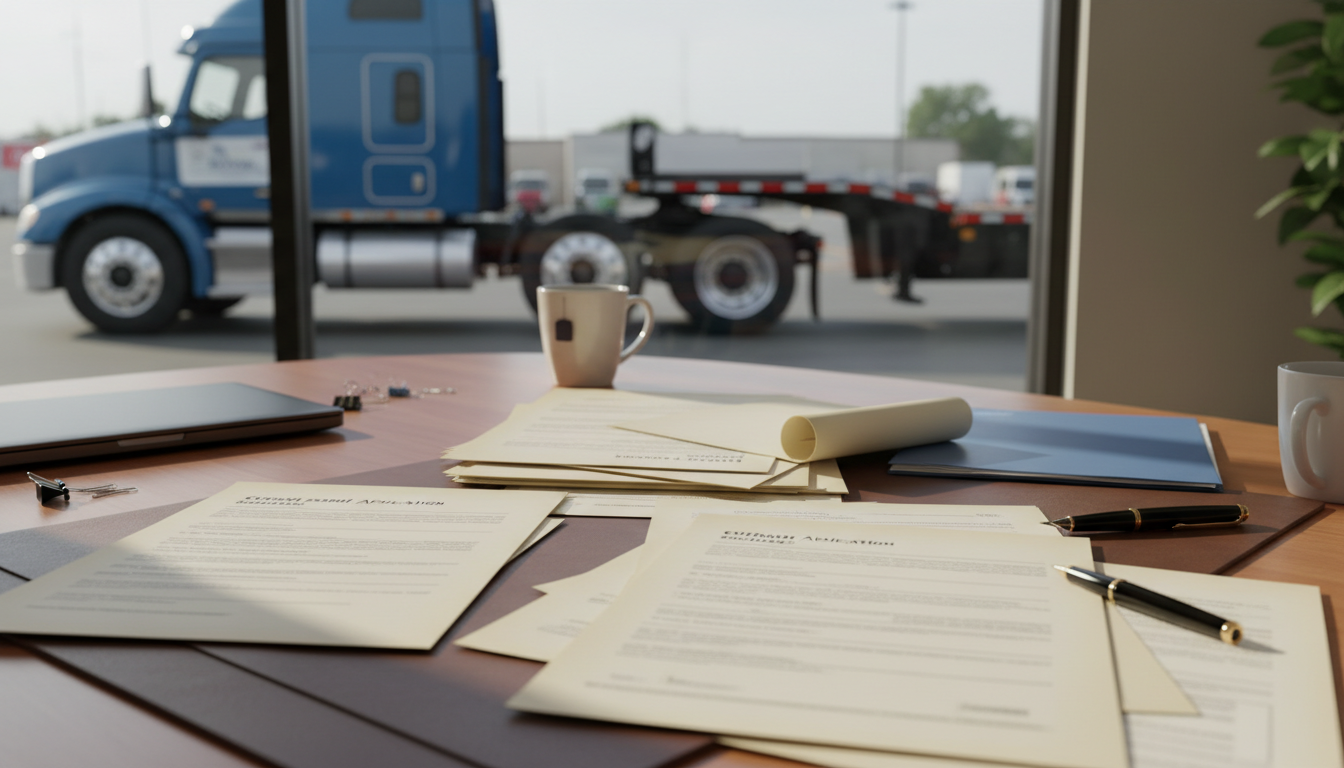 特殊車両通行許可申請の書類とトラック
