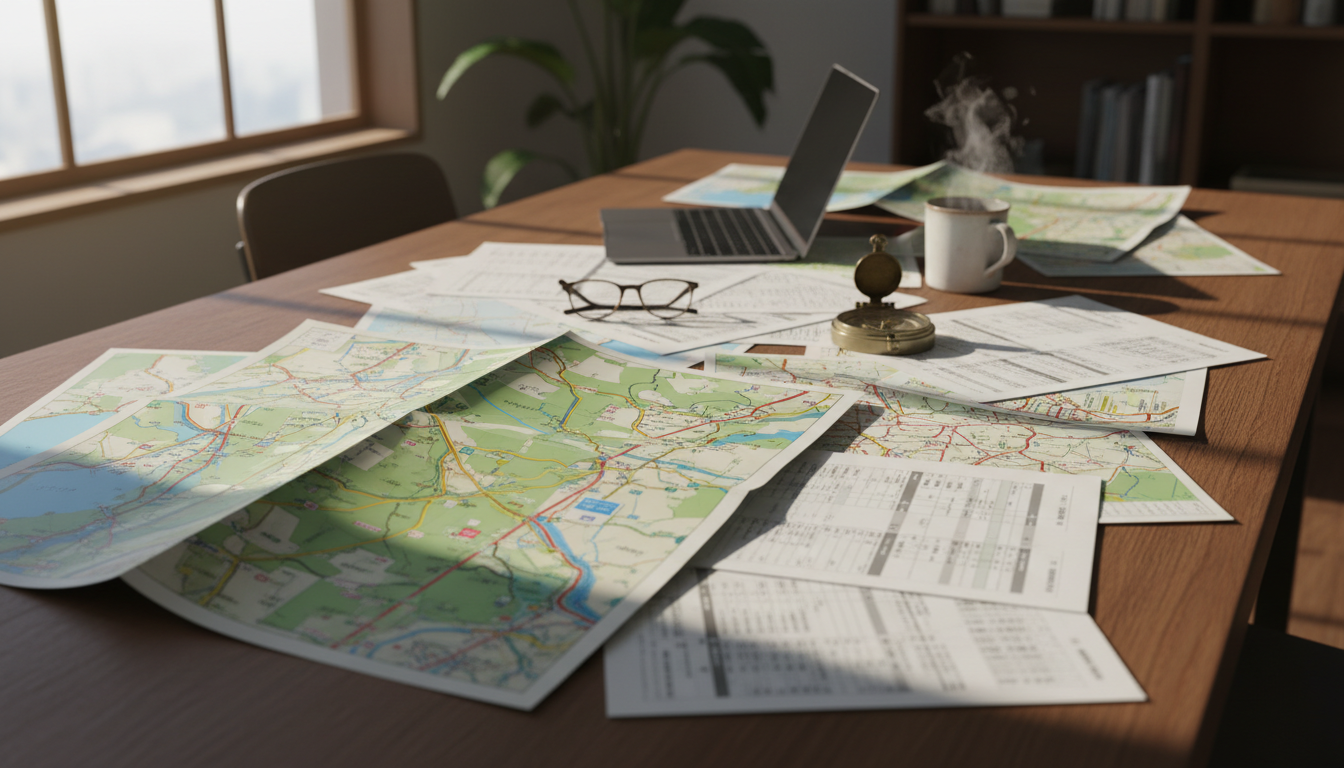 特殊車両の通行経路図と道路地図の確認作業