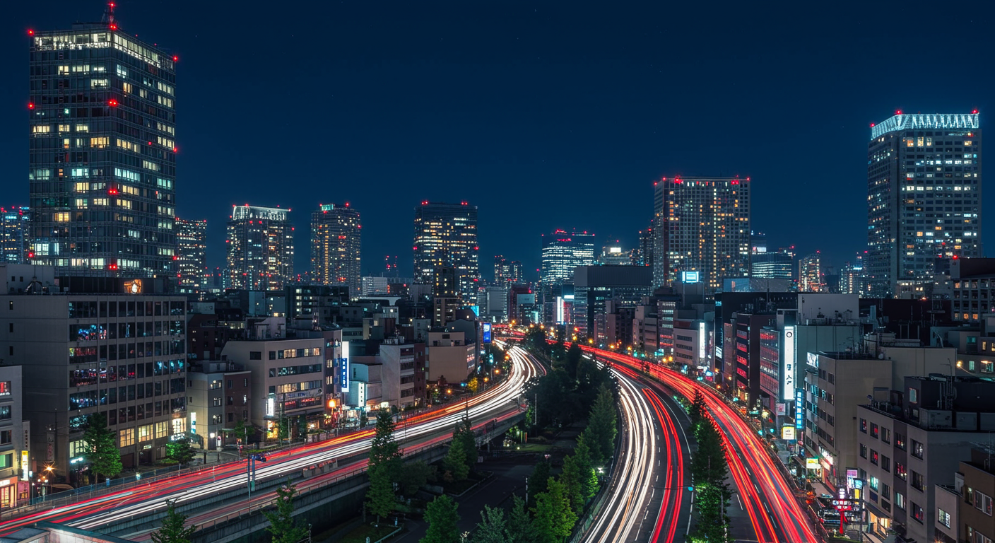 赤坂の夜の街並みと輝く都市の灯り