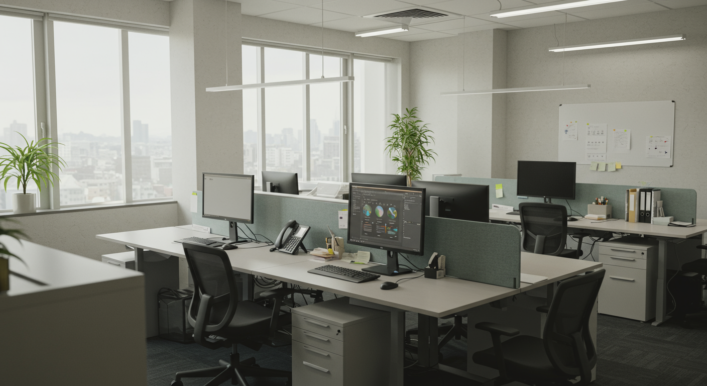企業のオフィス環境でのパソコン利用風景