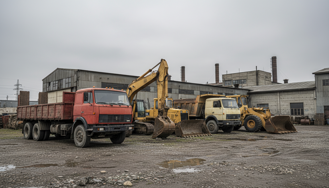 特殊車両の種類を示す大型トレーラーと建設機械