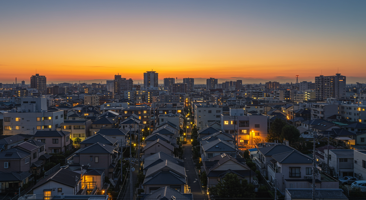 夕暮れ時の白金エリアの街並みと住宅