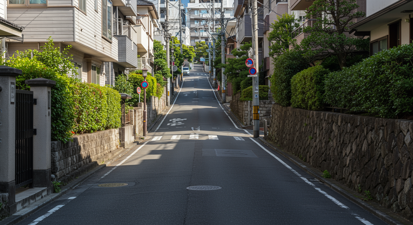 麻布狸穴町の特徴的な坂道と街並み