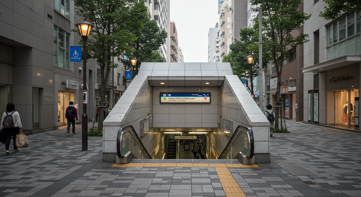 麻布十番駅の出口と周辺の街並み