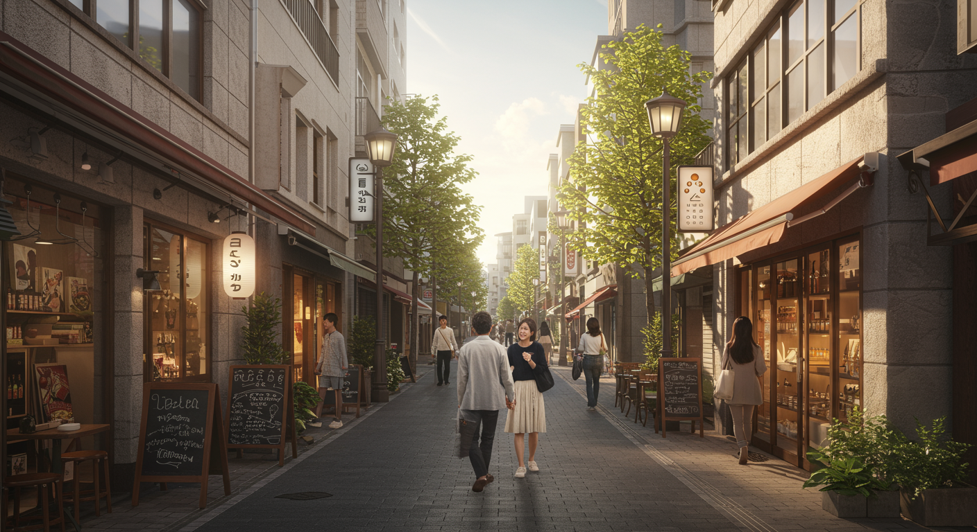 麻布十番の街でくつろぐカップルのイメージ