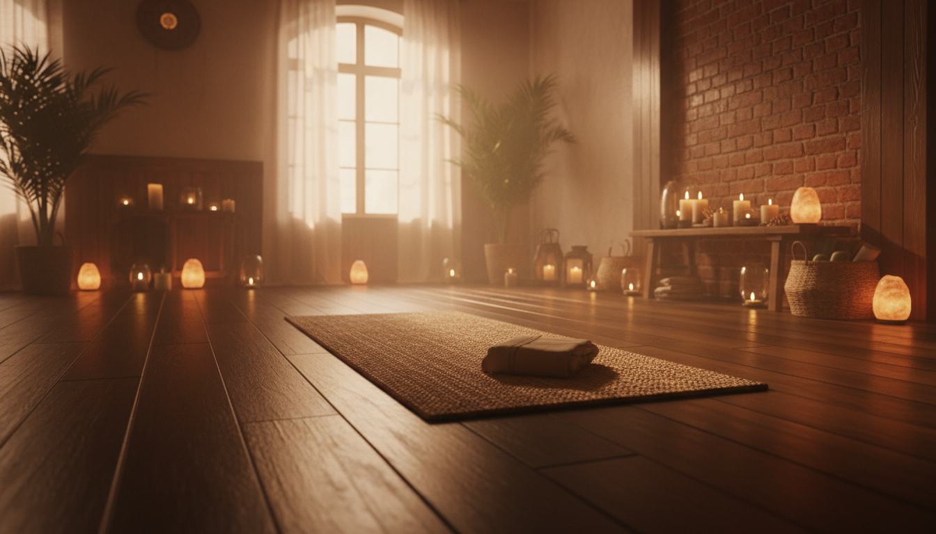 ホットヨガスタジオで汗をかきながらポーズをとる女性のイメージ