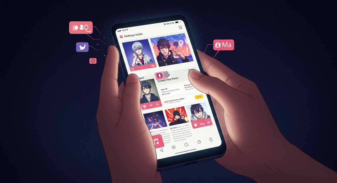 スマートフォンでSNSを閲覧する様子