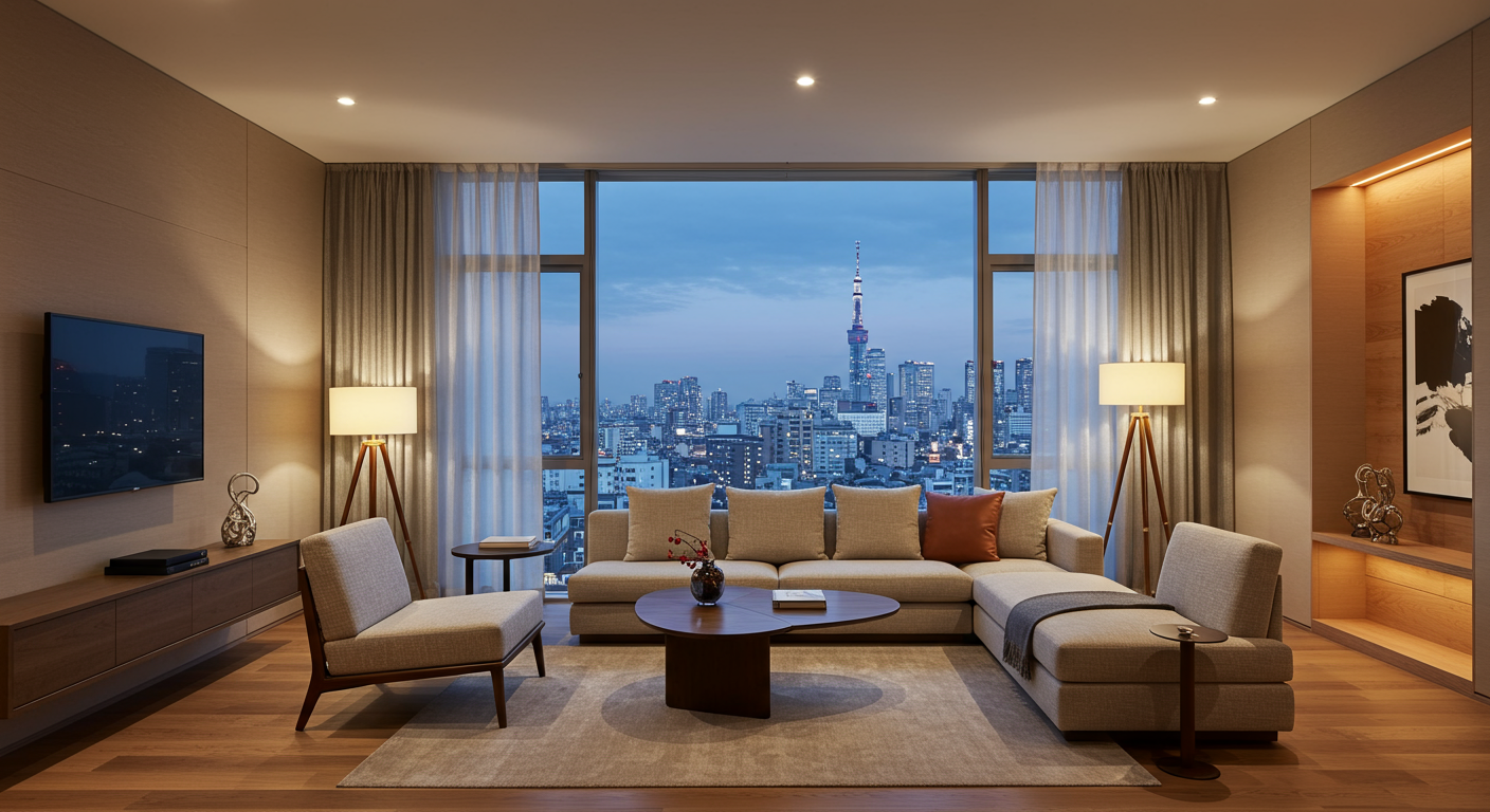 芝大門エリアの高級マンションのリビングルーム