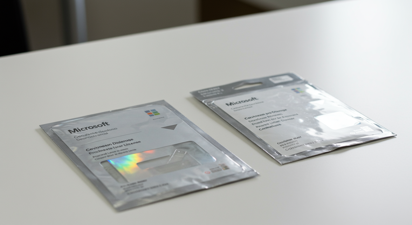 Microsoft法人ライセンスの正規品パッケージと非正規品の比較画像