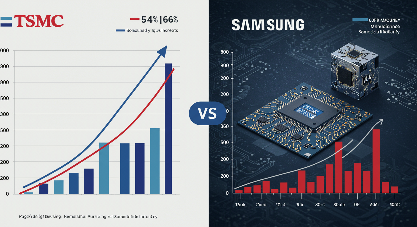 TSMCとSamsungの業績比較を示す対照的なグラフ