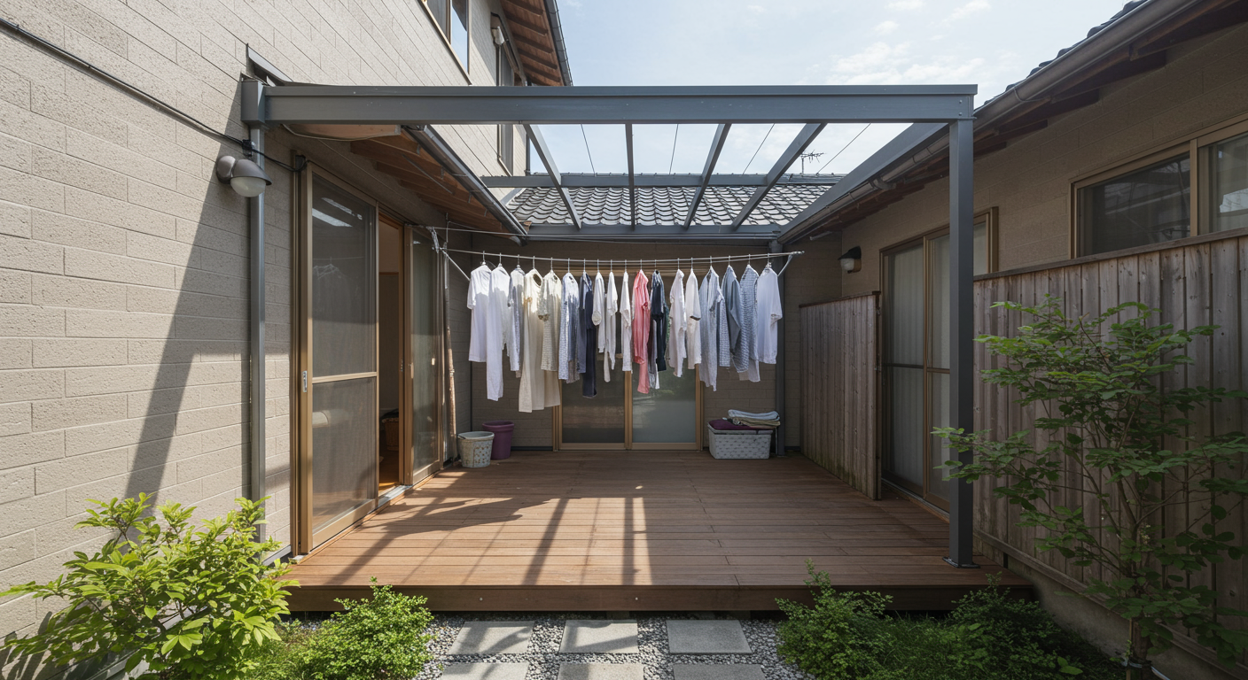 洗濯物干しスペースを確保した外構