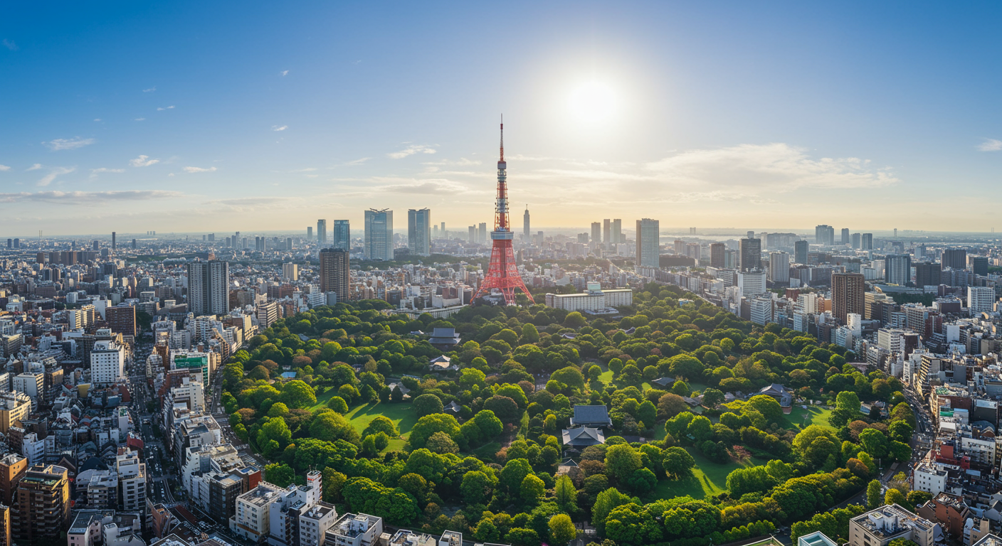 芝公園エリアの街並みと東京タワーの景観