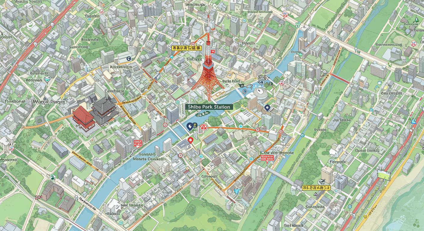芝公園駅周辺の地図と主要スポットの位置関係