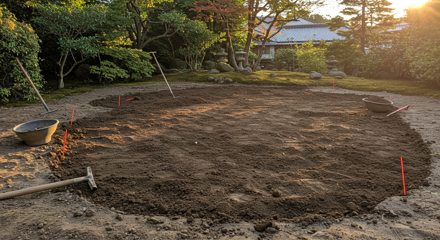 庭リフォームの整地作業の様子
