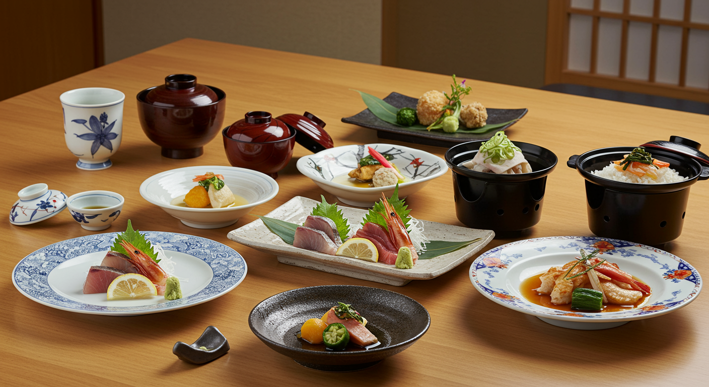 コンパニオンが料理を取り分けている様子