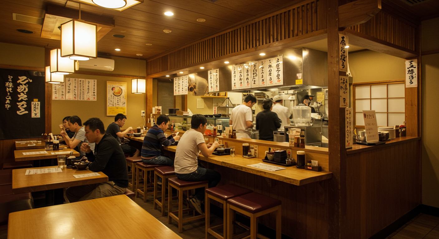 繁盛している日本の飲食店の店内風景