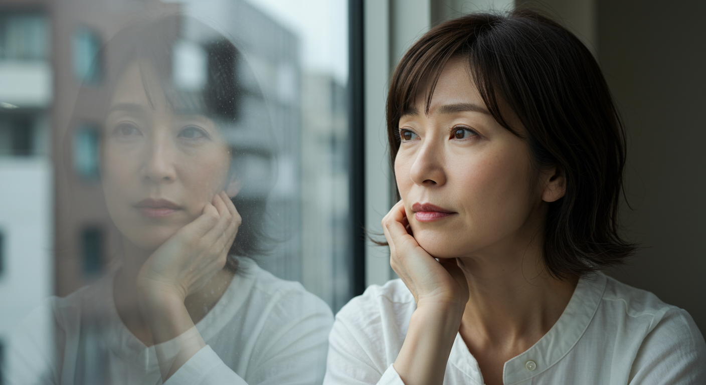 暗い表情で考え込む女性の横顔