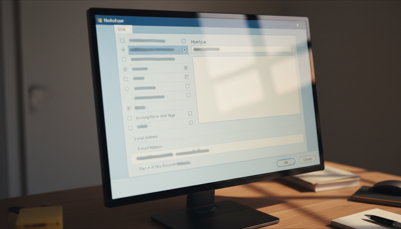 Officeハイパーリンク設定画面とリンク先選択オプション