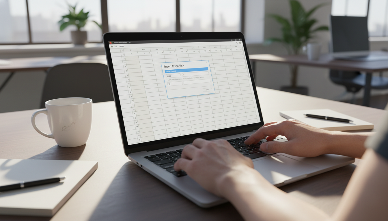 Excelシート上でハイパーリンク設定中の作業画面