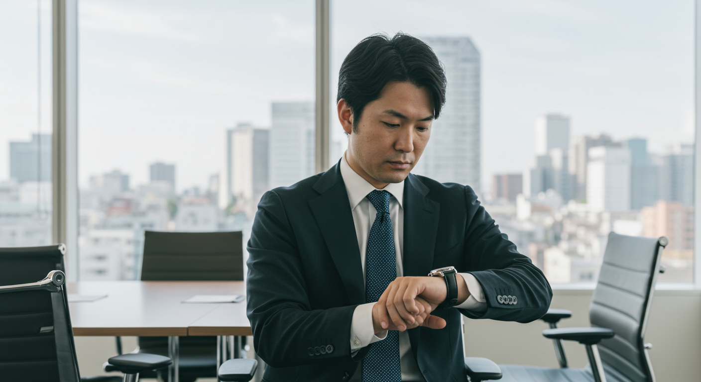 時計を見ながら考える営業マネージャーのイメージ