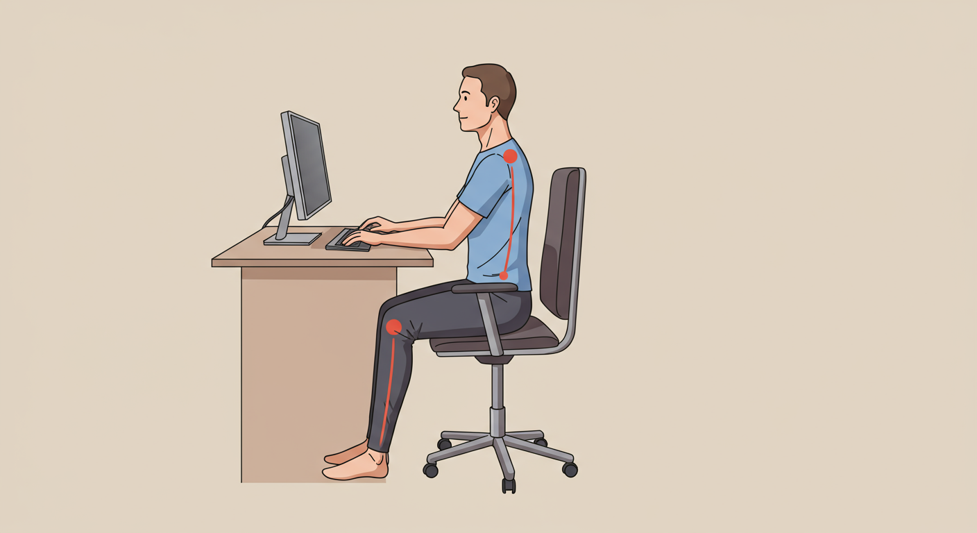 正しいデスクワークの姿勢を示すイラスト