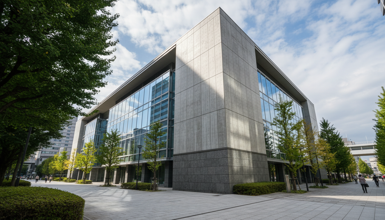 群馬県庁の建物外観と道路管理課への案内