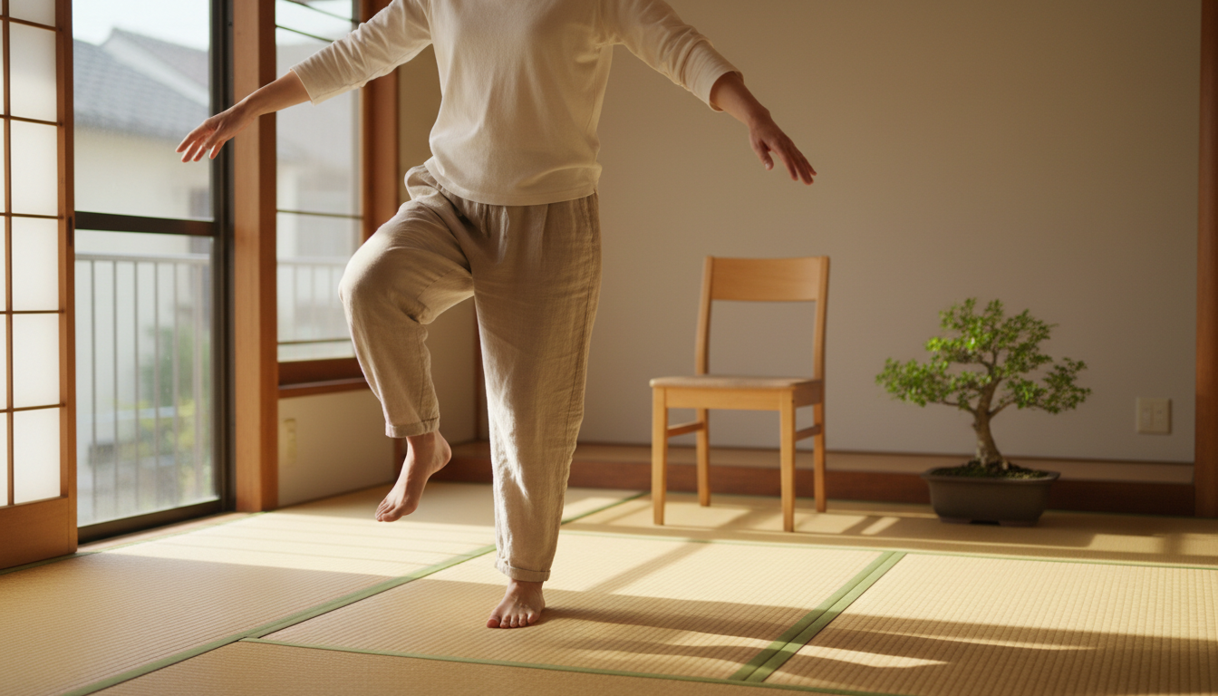 自宅で介護予防運動を行う高齢者