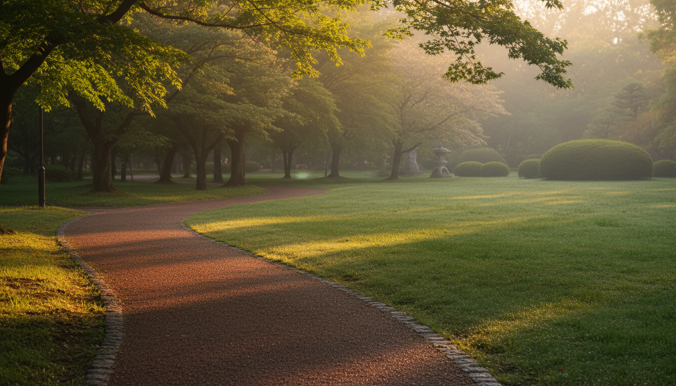 公園でウォーキングを楽しむ女性