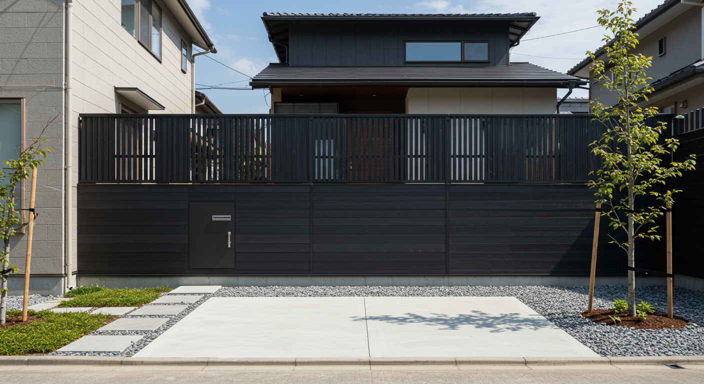 スリットデザインを取り入れたモダンな駐車場の外観