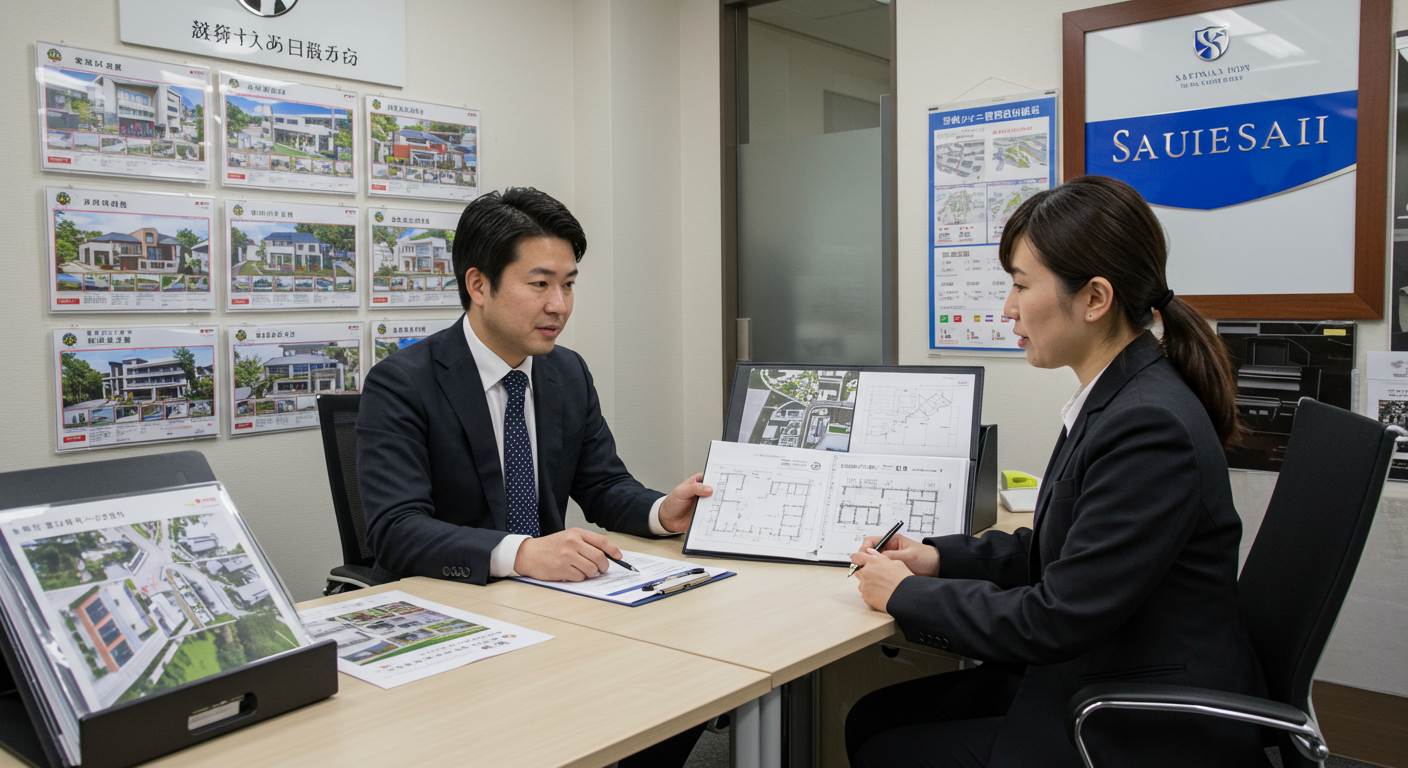 赤坂の不動産屋での物件相談風景
