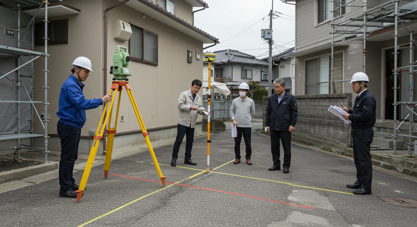外構工事の境界線確認作業