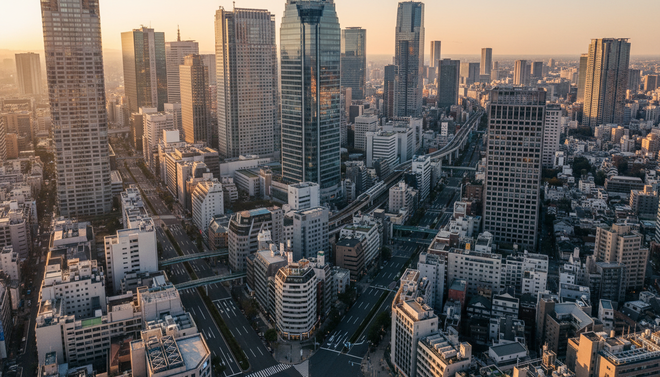 中央区銀座エリアの高層ビル街と交通網