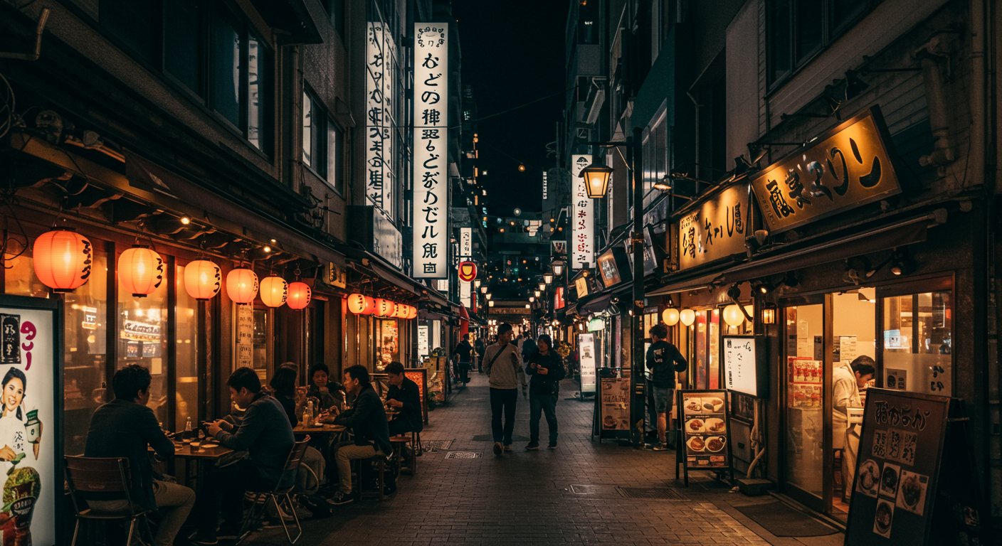 麻布十番の夜の街並み