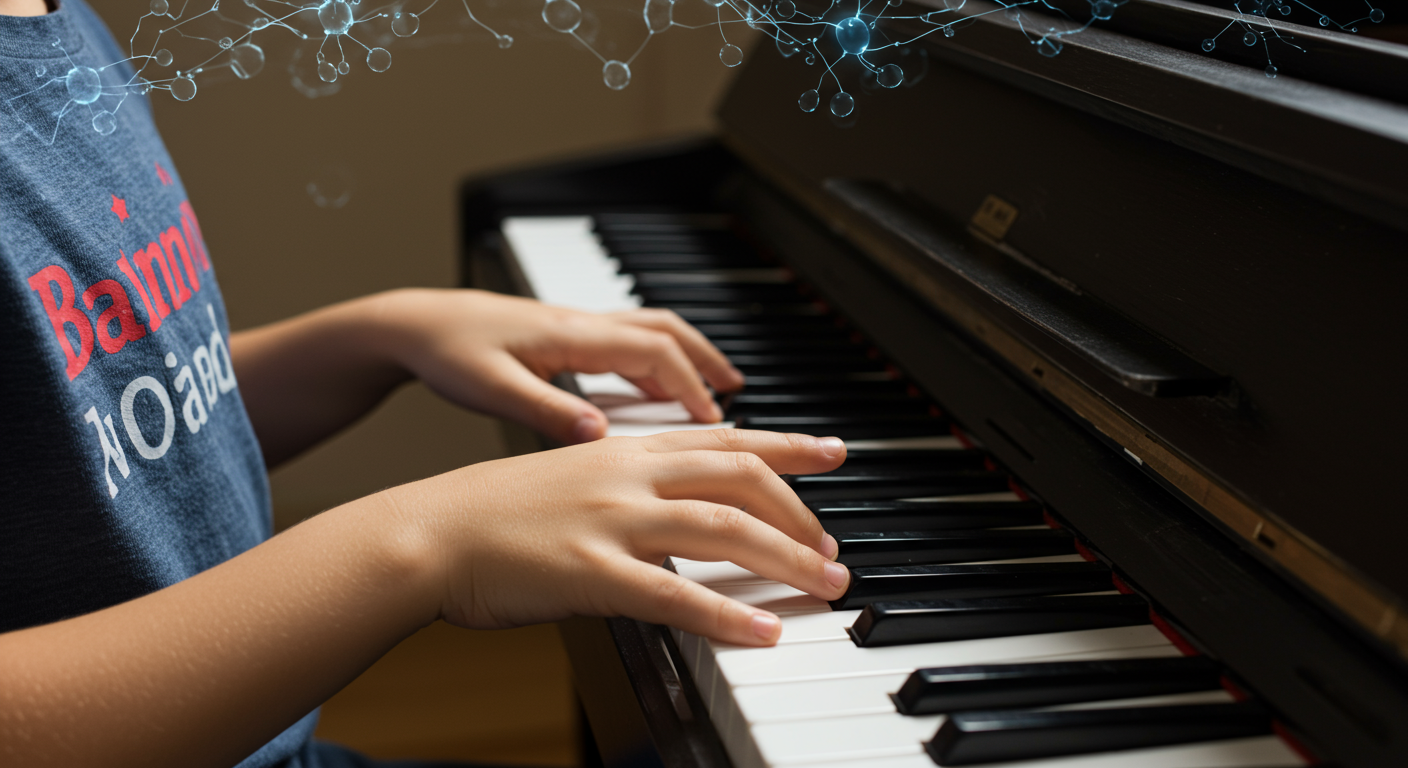 子どもが楽器演奏で運動能力を高めている様子