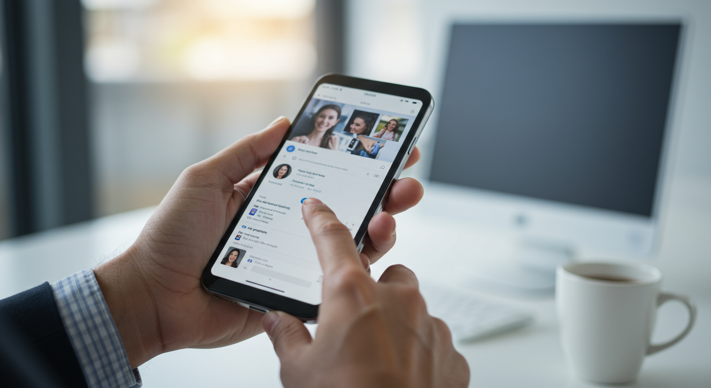 スマートフォンでSNSマーケティング情報を閲覧する様子