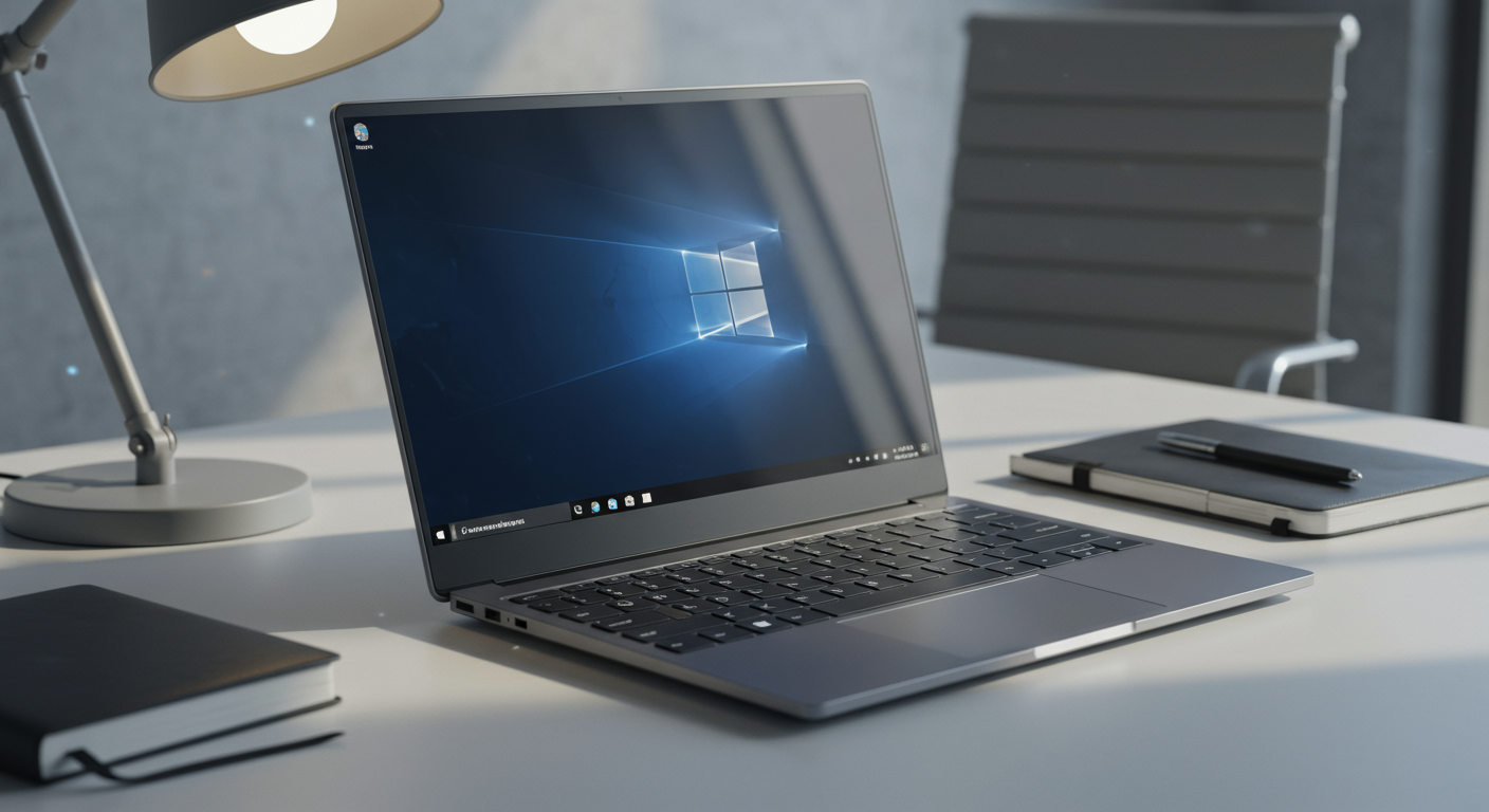 オフィスデスクに置かれた最新のWindows 11搭載ノートPC