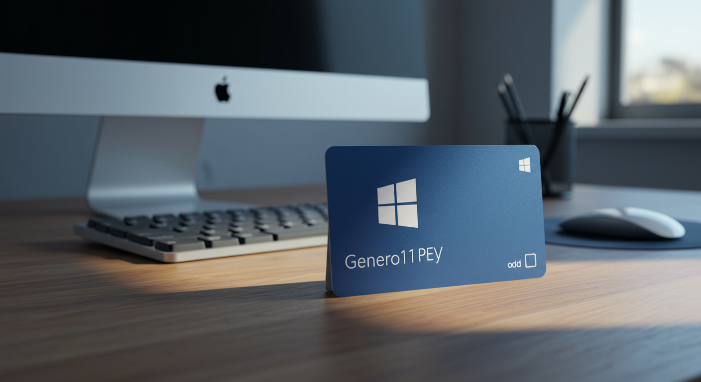 ビジネスデスクに置かれたWindows 11ライセンスキーカード