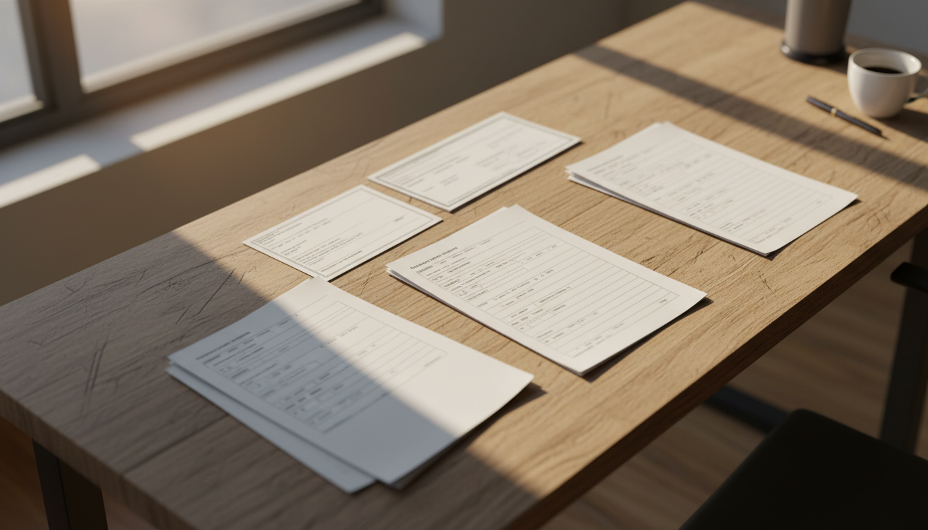 申請書類と車検証を並べた机上の様子