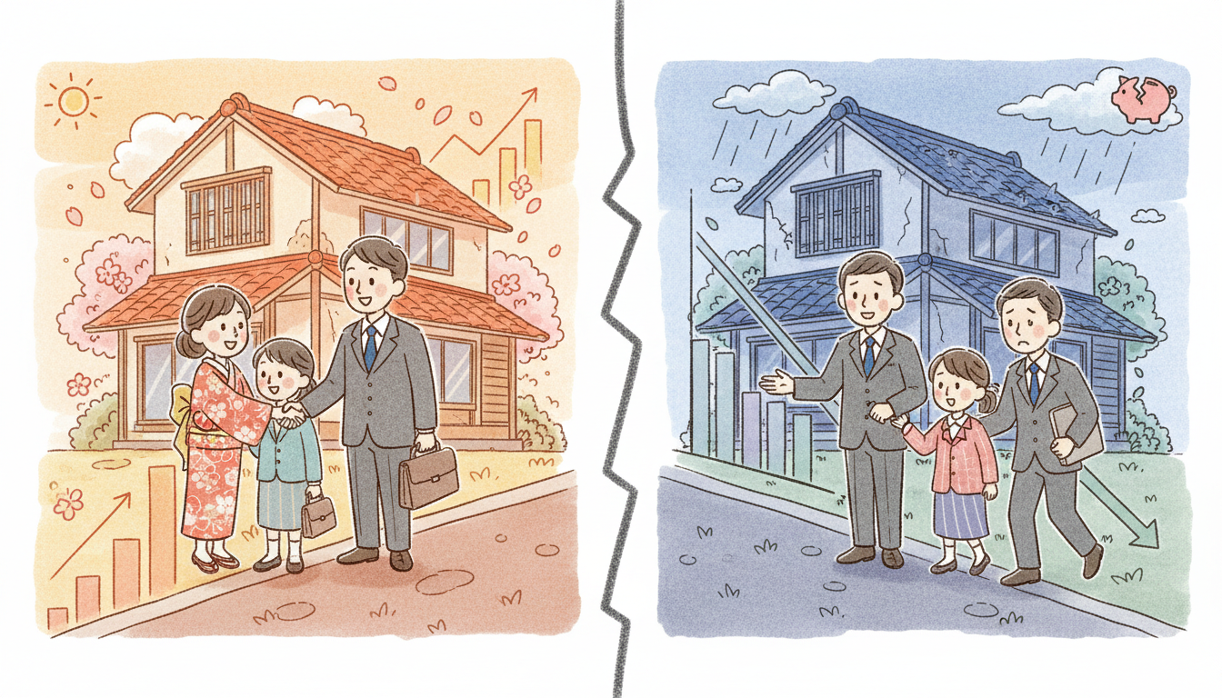 不動産売却の市場価格比較と損失イメージ