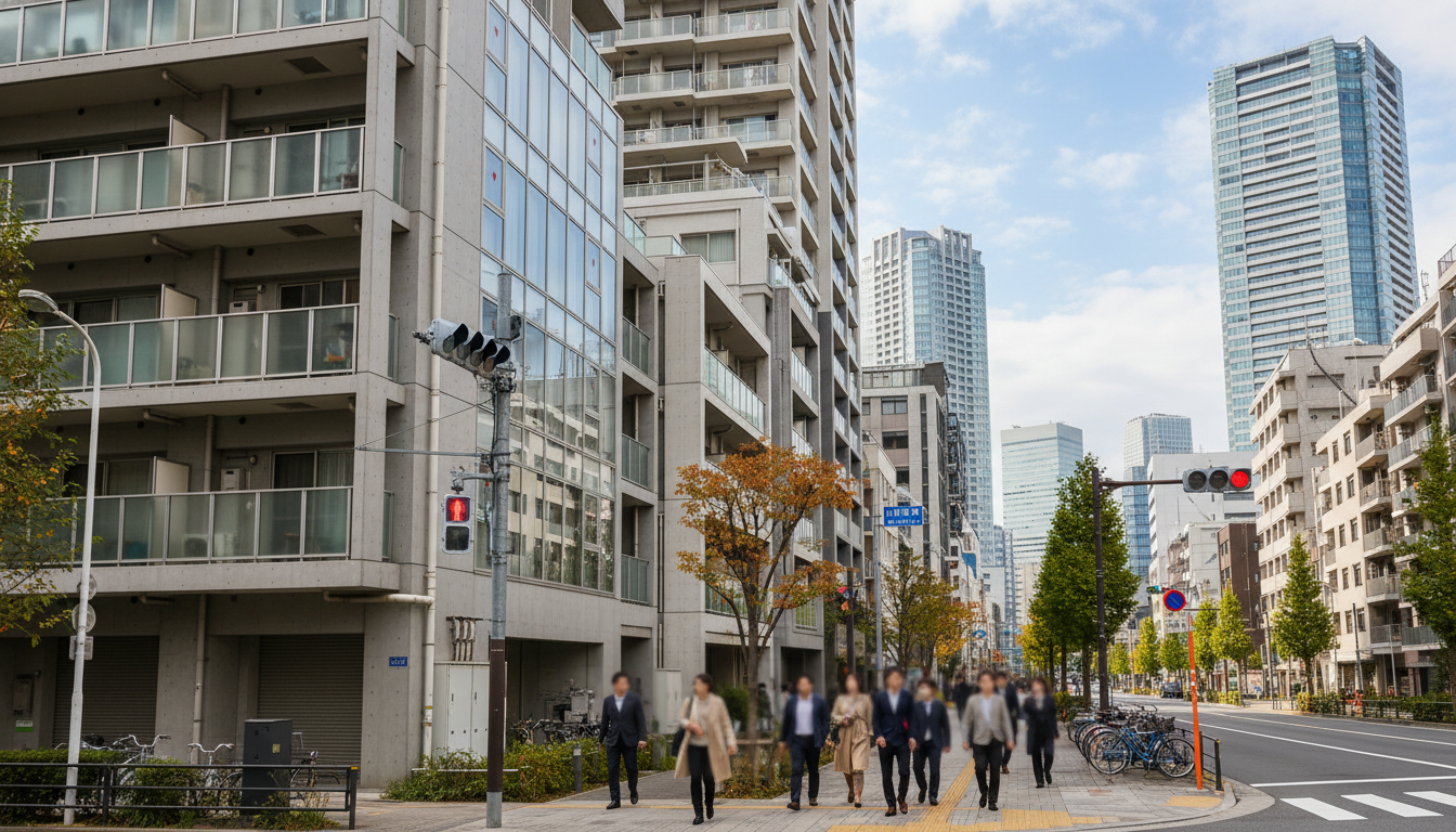 東新橋エリアの高層マンション街と新橋駅周辺のビジネス街